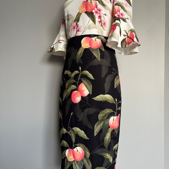 Ted Baker Areea Peach Blossom Leaves Sheath Pencil Cocktail Sheath Dress Small - Picture 13 of 16